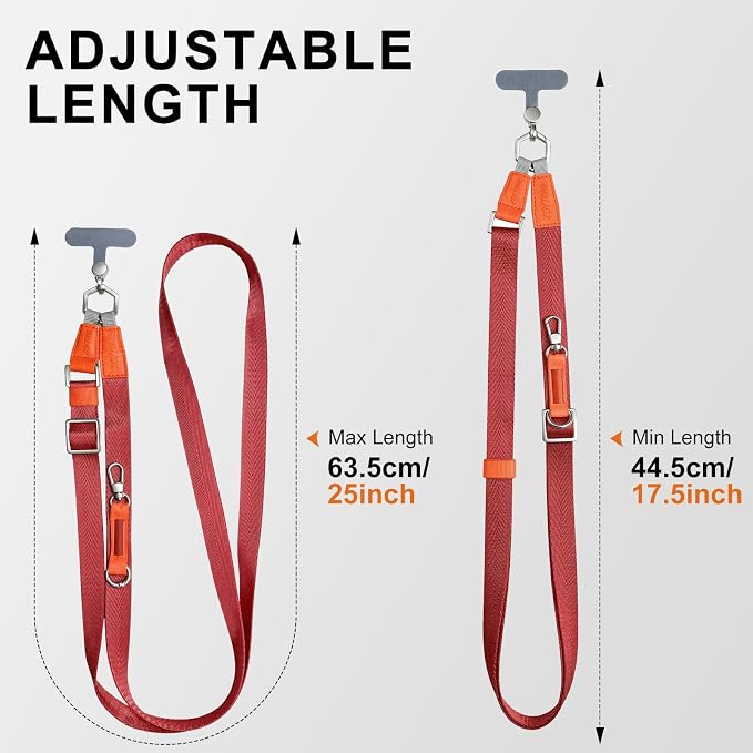Phone Lanyard Crossbody with 2 Phone Tabs, Adjustable Anti Theft Phone Strap for iPhone & Android, Universal Skin-Friendly Cell Phone Neck Lanyard for Travel Hiking Cycling Shopping (Red)