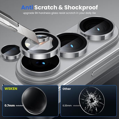 WSKEN for Samsung Galaxy S26 Ultra Camera Lens Protector - Ultra Thin Case Friendly, 9H Shatterproof Tempered Glass with Anti Scratch Metal Circle Camera Screen Protector Cover Accessories, Silver
