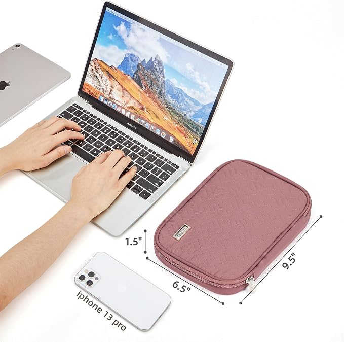 NISHEL Travel Cord Organizer, Electronic Cable Accessories Storage Bag | Bag for chargers, cables, phones, hard drives, USB devices and SD cards, ideal for travel and daily use, Rosewood-Pink