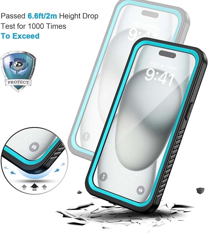 Lanhiem for iPhone 15 Plus Case, IP68 Waterproof Dustproof Shockproof Cases with Built-in Screen Protector, 360 Full Body Protective Front and Back Cover for iPhone 15 Plus - 6.7 inch (Blue)
