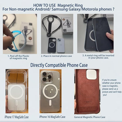 Magnetic Neck Phone Holder for Recording, Neck Mount Phone Holder for POV/Vlog/Video Content Creator/Ktichen, Hands Free Around Neck Mount for iPhone 17 16 15 14 13 12 Android Cell Phones