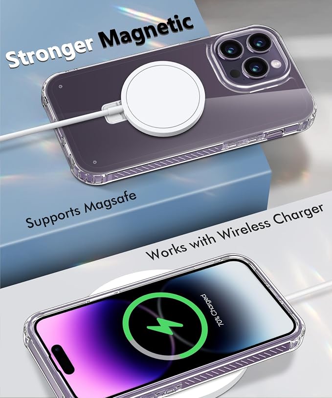 for iPhone 14 Pro Case, with Screen Protector + Camera Lens Protector, Built-in Seamless Stand, [Compatible with MagSafe] Protective Shockproof Phone Case, Cover for iPhone 14Pro - Clear