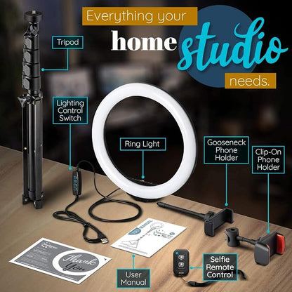 GearLight 12" LED Ring Light Stand and Phone Holder - Selfie Light Tripod w/Adjustable Height and Lighting Modes for TikTok, YouTube, Zoom, Video Recording, Computer, Makeup & Photography