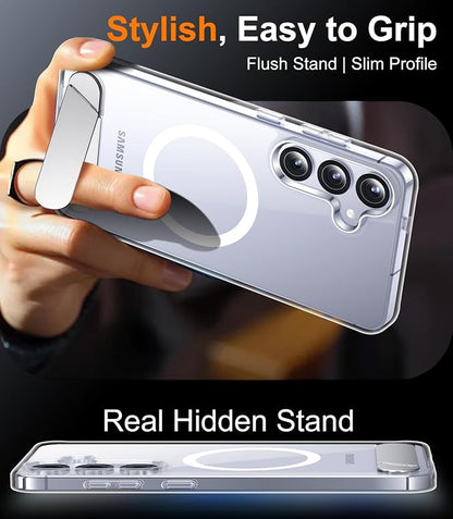 Magnetic for Samsung Galaxy S25 Case, [Innovate Stand][Military Grade Drop Protection][Non Slip][Non-Yellowing] Shockproof Phone Case for Galaxy S25 6.2" 2025 -Clear