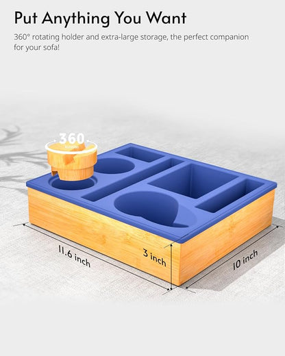 Couch Cup Holder Tray - Couch Organizer Caddy, Silicone Beach Caddy with Cup Holder, Sofa and Bed Drink Holder and Couch Tray Table for Snacks Beverage Remote (Blue)