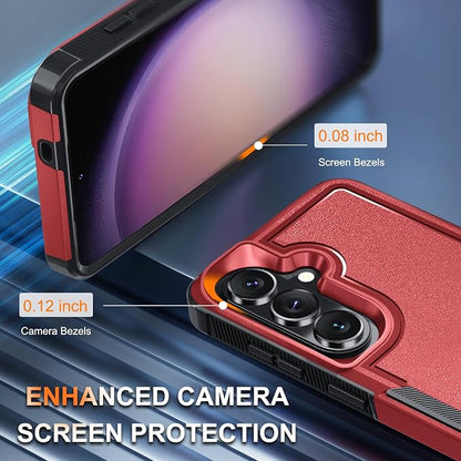 for Samsung Galaxy S26+ Plus Case with Screen Protector+Camera Lens Cover,Military Grade Heavy Duty Shockproof Phone Cover with Wrist Lanyard Strap for Samsung S26Plus,Red
