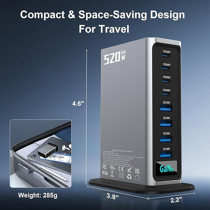 520W USB C Fast Charger Block, PD 3.1 100W 8 Port USB Charging Station, GaN Ⅲ Fast Charging Station for Multiple Devices, Laptop Wall Charger Compatible with iPhone 17/iPad/MacBook etc