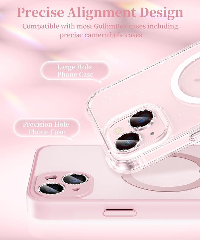 GolbinBox Camera Lens Protector for iPhone 13/13 Mini, 1:1 Invisible Fit, 9H Tempered Glass Ultra HD Metal Individual Camera Cover for Women, Case Friendly, Bling/Pink
