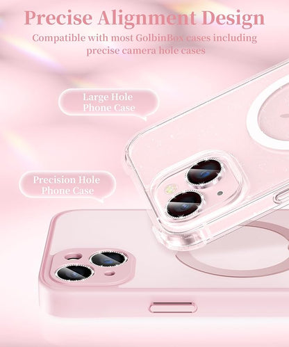 GolbinBox Camera Lens Protector for iPhone 13/13 Mini, 1:1 Invisible Fit, 9H Tempered Glass Ultra HD Metal Individual Camera Cover for Women, Case Friendly, Bling/Pink