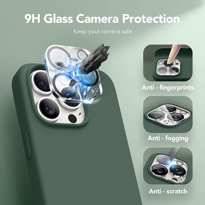 GONEZ Magnetic for iPhone 15 Pro Case, Compatible with MagSafe, [Screen Protector + Camera Lens Protector], Silicone Shockproof Anti-Scratch Protective Phone Case 6.1 inch, Dark Green