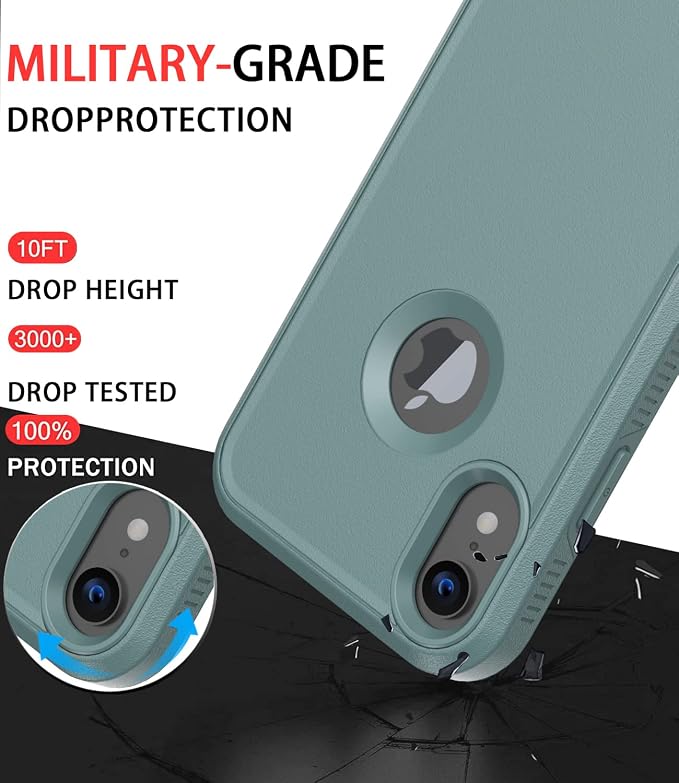 Diverbox for iPhone XR Case [Tempered Glass Screen Protector] [Shockproof] [Dropproof] Heavy Duty Protection Phone Case Cover for Apple iPhone XR (Pine Green)