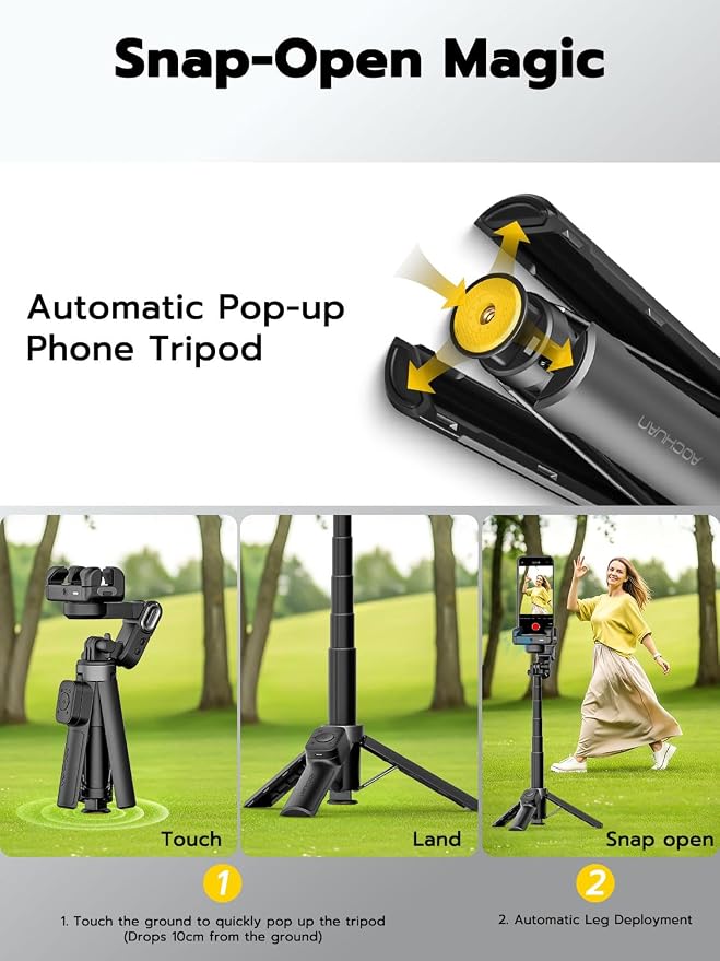 AOCHUAN Gimbal Stabilizer for iPhone, 4 in 1 Phone Gimbal w/360° Rotation for iPhone/Andriod Sefie Stick Tripod w/Auto Face Tracking and Wireless Remote for Vlogging-M3 Promini Black