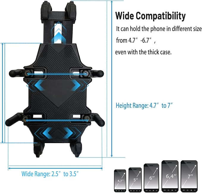 QYMOTO ATV Phone Holder Mount,Motorcycle Handlebar Phone Mount,4 Wheeler Anti Vibration 360 Cell Phone Holder Clamp Fit CFMOTO Cforce,Polaris Sportsman,Can am Outlander Adjustable Fit 4.7"-7.1'' Phone