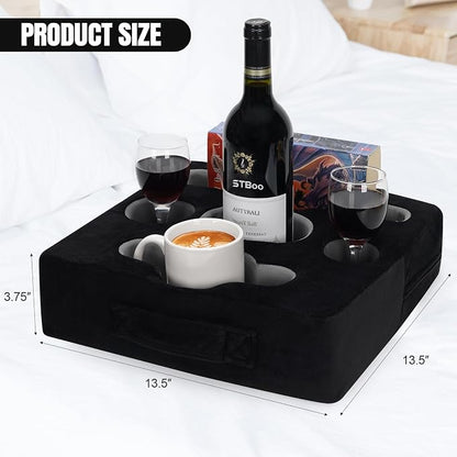STBoo Couch Cup Holder Pillow Tray - Sofa Drink Cup Holder Cozy Buddy | Bed Caddy Organizer for Remote, Snacks Beverage, Phones, Tablet | Use it on Car, Pack, Beach, RV, Boat, Bedroom (Black)