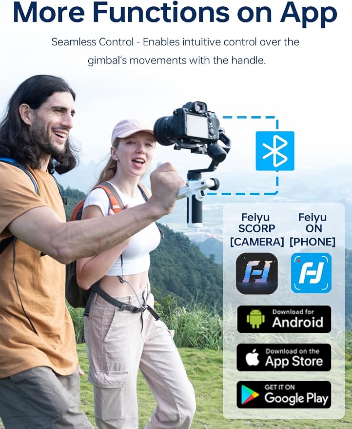 FeiyuTech SCORP Mini 2 (White) Gimbal Stabilizer for Camera & Smartphone, 3-Axis Handheld Gimbal with AI Tracking, Gesture Control, Quick Release, Touchscreen, for Vlogging YouTube TikTok GoPro