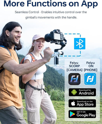 FeiyuTech SCORP Mini 2 (White) Gimbal Stabilizer for Camera & Smartphone, 3-Axis Handheld Gimbal with AI Tracking, Gesture Control, Quick Release, Touchscreen, for Vlogging YouTube TikTok GoPro