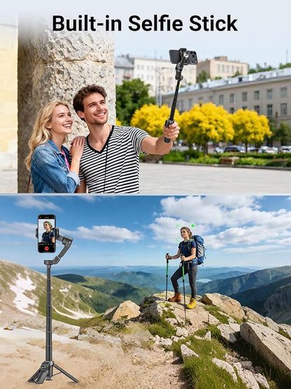 AOCHUAN Smart X3 360° Pan Rotation Gimbal Stabilizer for iPhone, Magnetic Remote Control, 3-Axis Stabilizer w/Built-in Extension Rod & One-Touch Open Tripod, Foldable Phone Gimbal for Vlogging, Travel