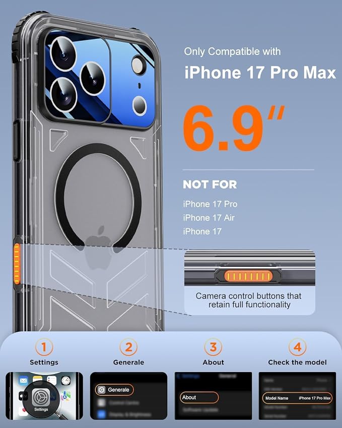for iPhone 17 Pro Max Waterproof Case with Magsafe, Built-in [Privacy Screen Protector] [Lanyard], IP68 Water Proof Full Body Dustproof Anti-Spy Frosted Protective Phone Cover, 6.9" Black