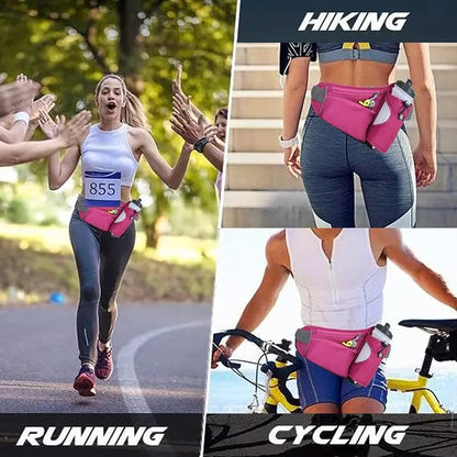 HOTEMIA Fanny Pack with Water Bottle Holder, Hydration Running Belt for Men Women Adjustable Strap Waist Bag Suitable for Hiking Running Walking Jogging Camping (Bottle Not Included) (Pink)