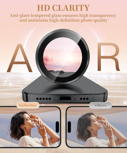 GolbinBox Camera Lens Protector for iPhone 15 Pro/15 Pro Max, 1:1 Invisible Fit, 9H Tempered Glass Ultra HD Metal Individual Camera Cover, Case Friendly, Black