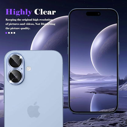 Camera Lens Protector for iPhone 17 Camera Lens Protector [Strong Adsorption] [Not Easy to Break] Metal Tempered Glass Rear Camera Screen Cover - Light Blue