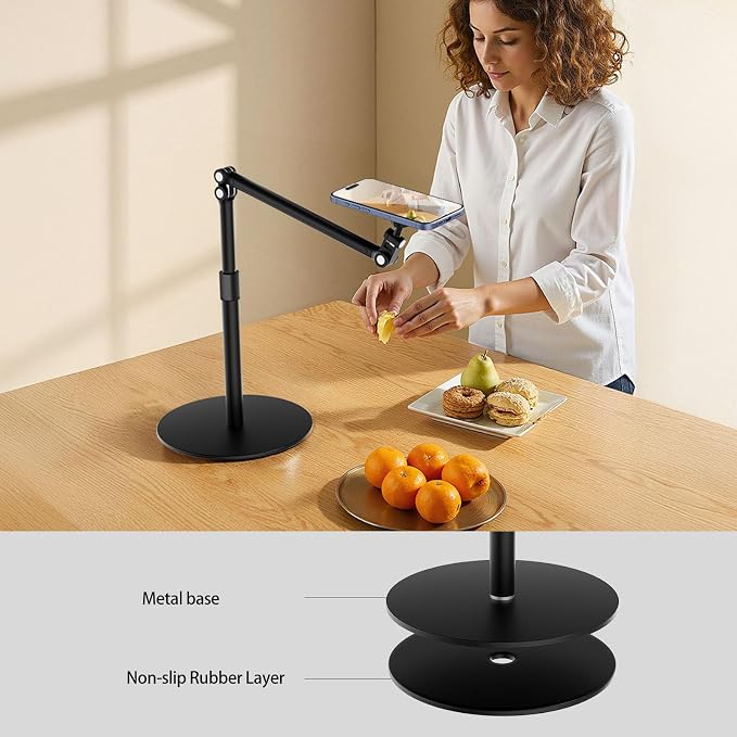 Magnetic Overhead Phone Stand for Desk - 360° Swivel & Tilt with MagSafe Compatible Holder, Cell Phone Stand Magnet Quick Mount for Recording, Cooking, Painting, Zoom Meetings, TikTok Live & Gaming