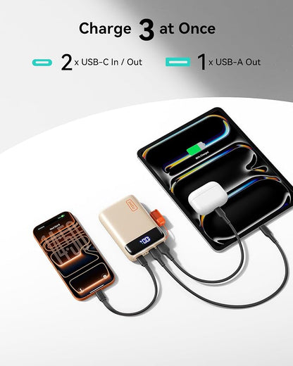 INIU Portable Charger, Smallest 22.5W 20000mAh USB C in & Out Power Bank Fast Charging, PD 3.0+QC 4.0 LED Display Phone Battery Pack Compatible with iPhone 17 16 15 14 Pro Samsung S24 Google, Beige