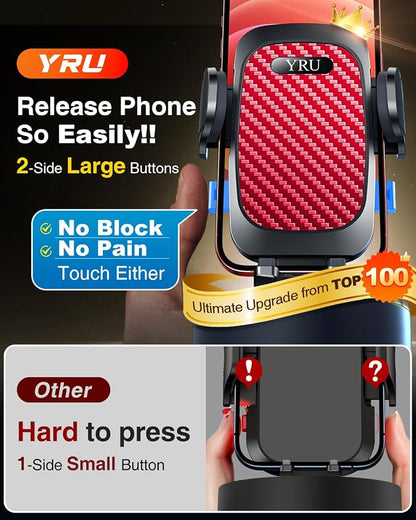 YRU True Military-Grade [360° Rotation Suction] 2026 Ultimate Car Phone Holder Mount 【90+LBS Safest Strongest & Patent Certs】 Dashboard Windshield Vent for iPhone 17 16 Pro Max Samsung, Red