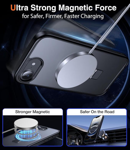 Chicfun 3-in-1 [Magnetic+Kickstand+Ring Holder] for iPhone 17e Case & iPhone 16e case with Stand Compatible with MagSafe, Military Shockproof Protective iPhone 17e Phone Case Kickstand Cover Black