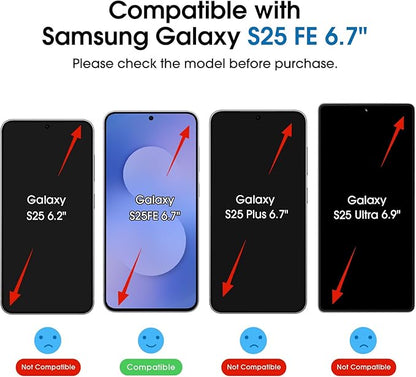 amFilm Auto-Alignment OneTouch for Samsung Galaxy S25 FE 6.7'' Screen Protector + Camera Lens Protector,Tempered Glass, 30 seconds Installation, Bubble Free, Case Friendly, Anti-Scratch [2+2 Pack]