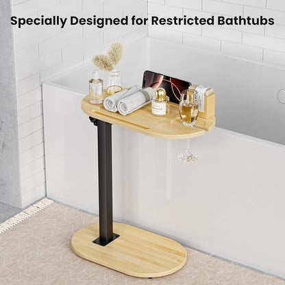 Bamboo Bathtub Table with Adjustable Height, Freestanding Bath Tray Caddy Board Tub Organizer, House Warming Gift, New Home, Anniversary Wedding Gifts, Bridal Shower Gift for Women