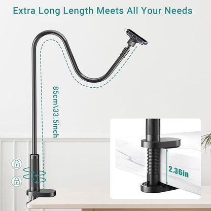 Gooseneck Phone Holder for Bed, Magnetic Cell Phone Stand for iPhone 16 15 14 13 12 Pro Max Plus Mini, Flexible Long Arm Mount 360 Adjustable for Desk Bedside Filming