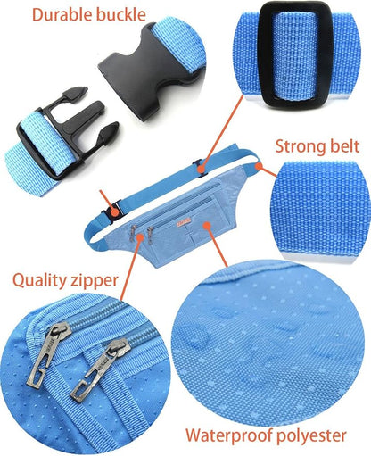 Naoki Outdoor Sports Running Jogging Cycling Hiking Camping Climbing Travel Ultra-thin Waterproof Polyester Waist Pack/Bag Runner Belt(Sky Blue)