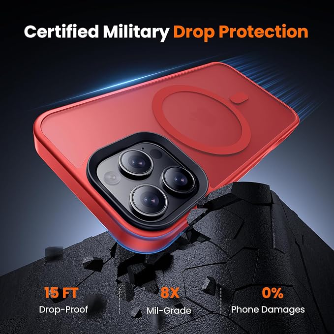 3 in 1 for iPhone 16 Pro Case with MagSafe, Screen Protector*1 Camera Lens Protector*1,Matte Skin Feeling Back Cover Military-Grade Protection for iPhone 16 Pro Phone Case 6.3 inch Red