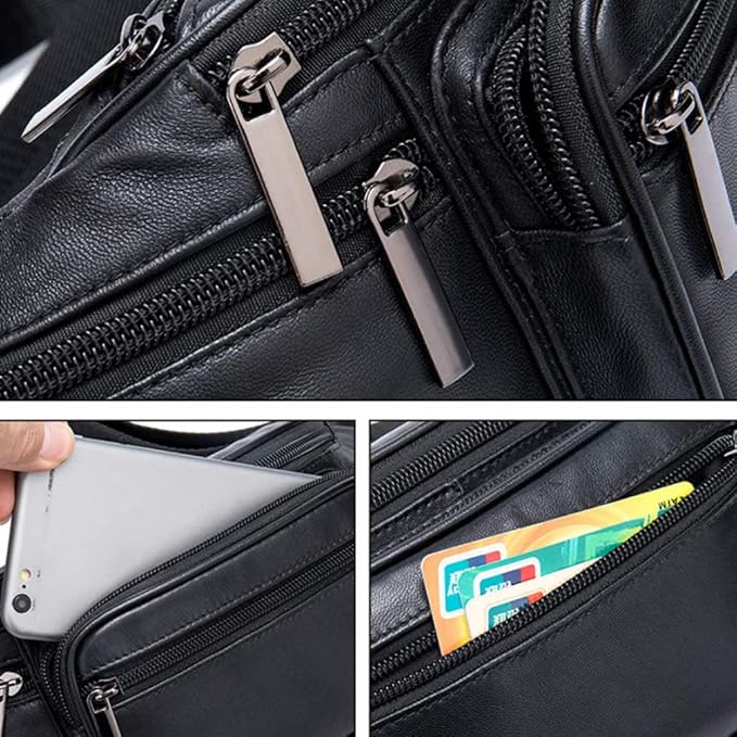 Hebetag Leather Fanny Pack Waist Bag for Men Women Travel Hiking Running Hip Bum Belt Slim Cell Phone Purse Wallet Pouch