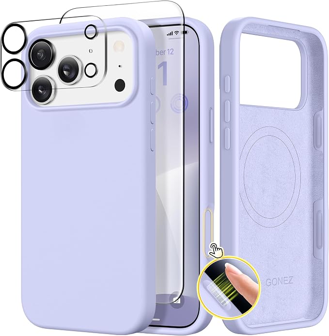 GONEZ Magnetic for iPhone 17 Pro Max Case, Compatible with MagSafe, [Screen Protector + Camera Lens Protector], Liquid Silicone Anti-Scratch Shockproof Protective Phone Case 6.9 inch, Lilac