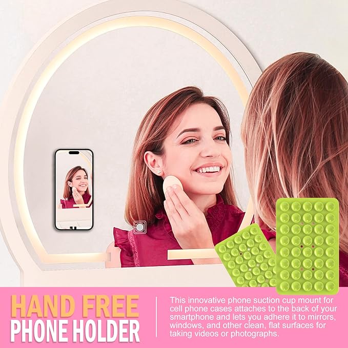 Double Sided Silicone Suction Phone Holder Mount, Silicon Accessory for iPhone and Android, Hands-Free Mirror Shower Phone Holder, TikTok Videos and Selfies (Combo H)