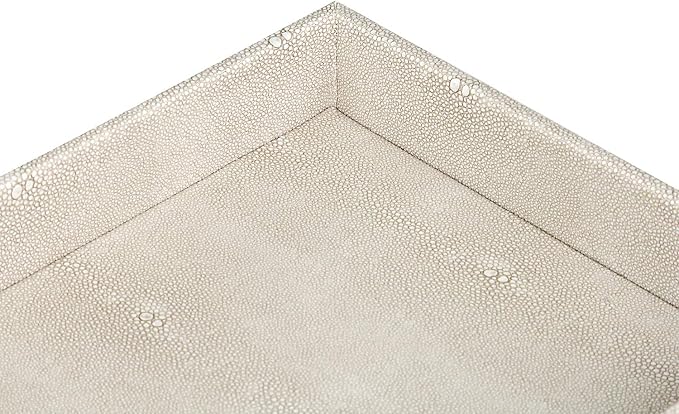HofferRuffer Elegant Desktop Organizer, Vanity Tray, Bathroom Storage Tray Holder, Dresser Jewelry Tray, Change Coin Key Watch Catchall Tray, 10.2 x 8.4 x 1.8 inches (Light Grey Faux Leather Shagreen)