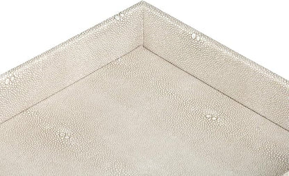 HofferRuffer Elegant Desktop Organizer, Vanity Tray, Bathroom Storage Tray Holder, Dresser Jewelry Tray, Change Coin Key Watch Catchall Tray, 10.2 x 8.4 x 1.8 inches (Light Grey Faux Leather Shagreen)