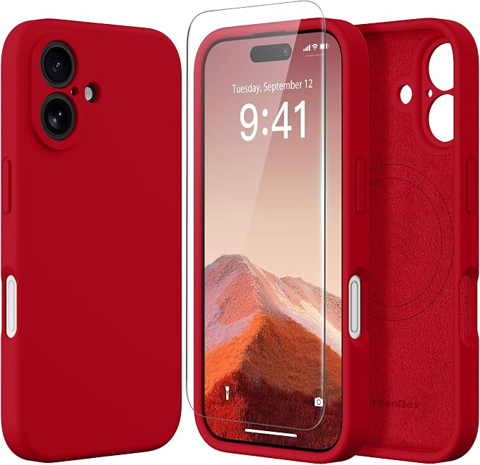 Magnetic for iPhone 16 Plus Case, Compatible with MagSafe, [Full Camera Protection][Screen Protector] Silicone Shockproof Protective Phone Case for iPhone 16 Plus 6.7", Red