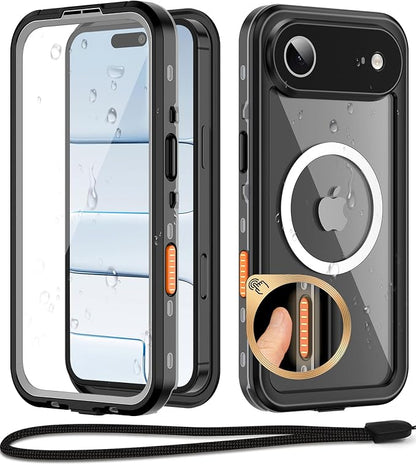 Beasyjoy Magnetic for iPhone Air Case, IP68 Waterproof Shockproof Case, Built-in Screen & Full Body Protection, Heavy Duty Rugged 12 FT Military Dropproof Cover with Lanyard for Outdoor, 6.5’’ Black