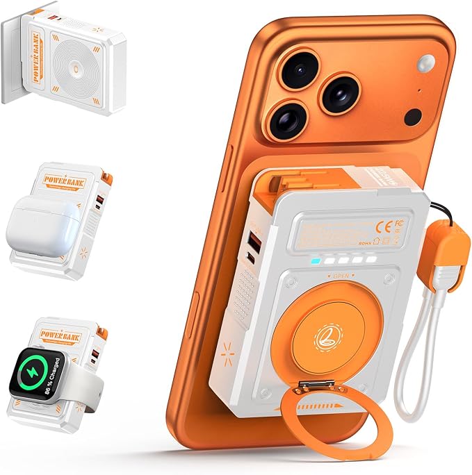for Magsafe Battery Pack 10000mAh,5-in-1 Magnetic Portable Charger with Wall Plug, Wireless Power Bank for Apple Watch,22.5W Fast Charging PowerBank for iPhone 17 Pro Max/16/15/14/13/12