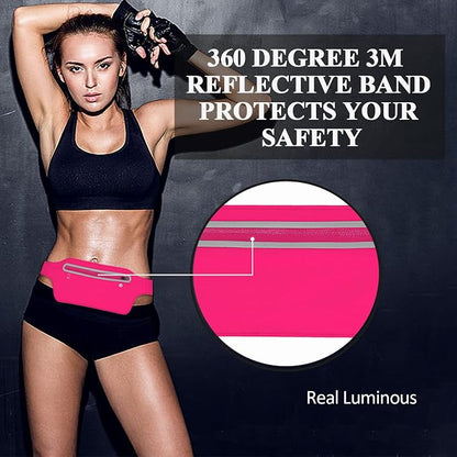 Fanny Packs for Women,Waterproof Fanny Pack for Men,Adjustable Running Belt Waist Pack Slim Expandable Pocket Belt,iPhone Running Holder Cell Phone Elastic Waist Pouch Bag for Galaxy Pink