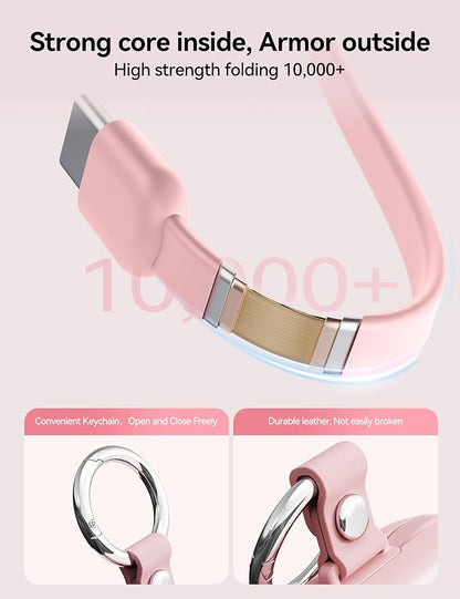 Portable Charger Power Bank, 10000mAh Fast Charging Power Bank with Built-in Cables, Travel Keychain Battery Pack with LED Display for iPhone Samsung Android iPad iWatch Charger 11/10/9/8/Ultra,Pink