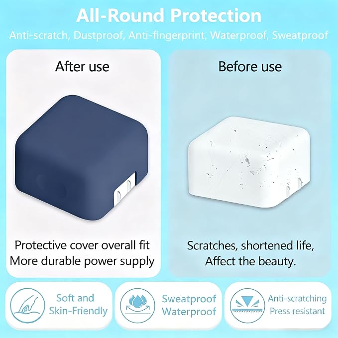 40W Soft Silicone Charger Sleeve Case Protective Cover for Apple 40W Power Adapter & 60W Max Charger, with iPhone 17/16/15, MacBook Air 13/13.6/15, Apple Watch Accessories. Navy Blue