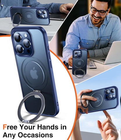 Chicfun 3-in-1 [Magnetic+Kickstand+Ring Holder] for iPhone 15 Pro Case Stand Ring Holder Compatible with MagSafe, Military Shockproof iPhone 15 Pro Phone Case Kickstand Cover Blue