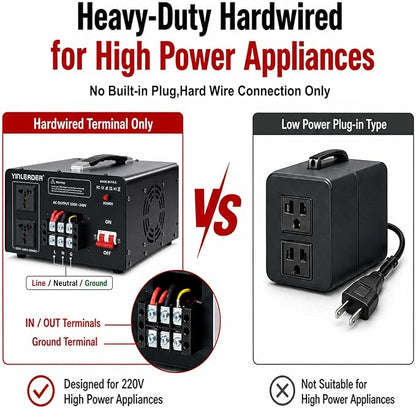 Yinleader 6000W PRO Step Up Transformer, Hardwire Connection Only AC 110-120V to 220-240V High Capacity Voltage Converter, Circuit Breaker Safe Protection for EV Charging(excludes Cable)