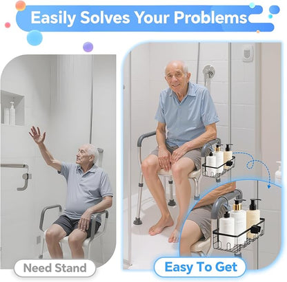 Shower Caddy Hanging, Showers Organizer Rack with Hooks for Bath Chair, for Seniors, Elderly, Pregnant, Patient, Gifts for Nursing Home