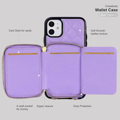 Bocasal Crossbody Wallet Case for iPhone 11, RFID Blocking PU Leather Zipper Handbag Purse Flip Cover, Kickstand Folio Case with Card Slots Holder Wrist Strap Lanyard 6.1 Inch (Purple)