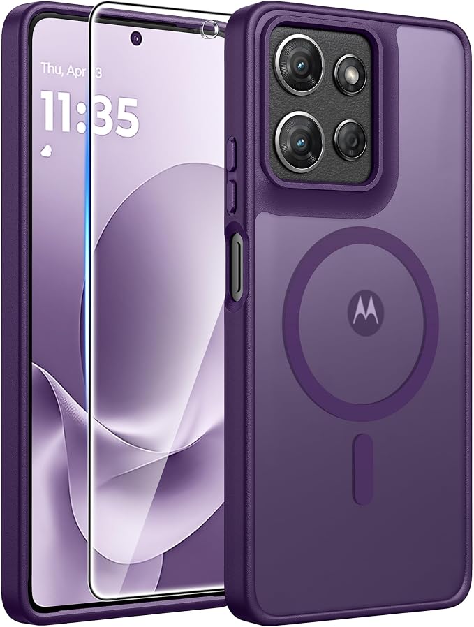 FNTCASE for Moto G Play 2026 / G 2026 / G 2025 Phone Case, Screen Protector | Translucent Matte Magnetic Back, 14FT Military Grade Drop Protection, Shockproof Protective Phone Cover, Purple